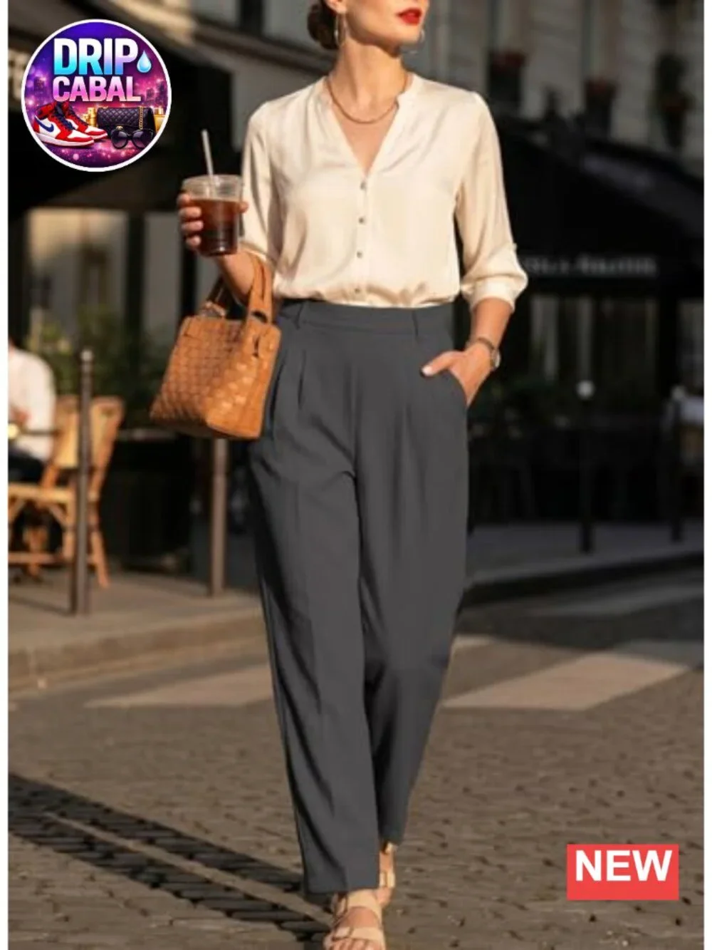 Wide Leg Barrel Pants with Pockets High Waisted Loose Fit Business Casual